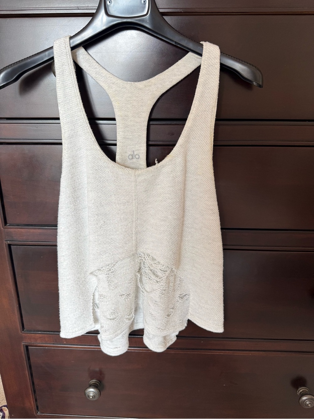 ALO Yoga Beige-Grey Distressed Racerback Tank